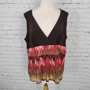 𝅺CAPACINO Brown Empire Surplice Tank Top plus 3X